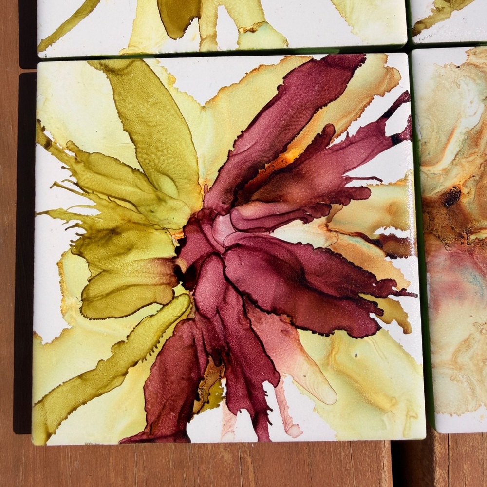 Abstract Floral Ceramic Coasters Set - Picture 7 of 8